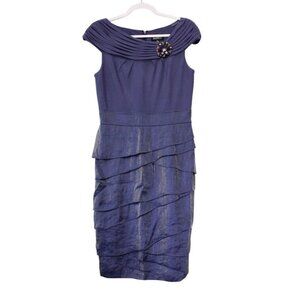 Adrianna Papell Dress Size 8 Shimmery Blue Tiered Layered Formal Evening Wedding
